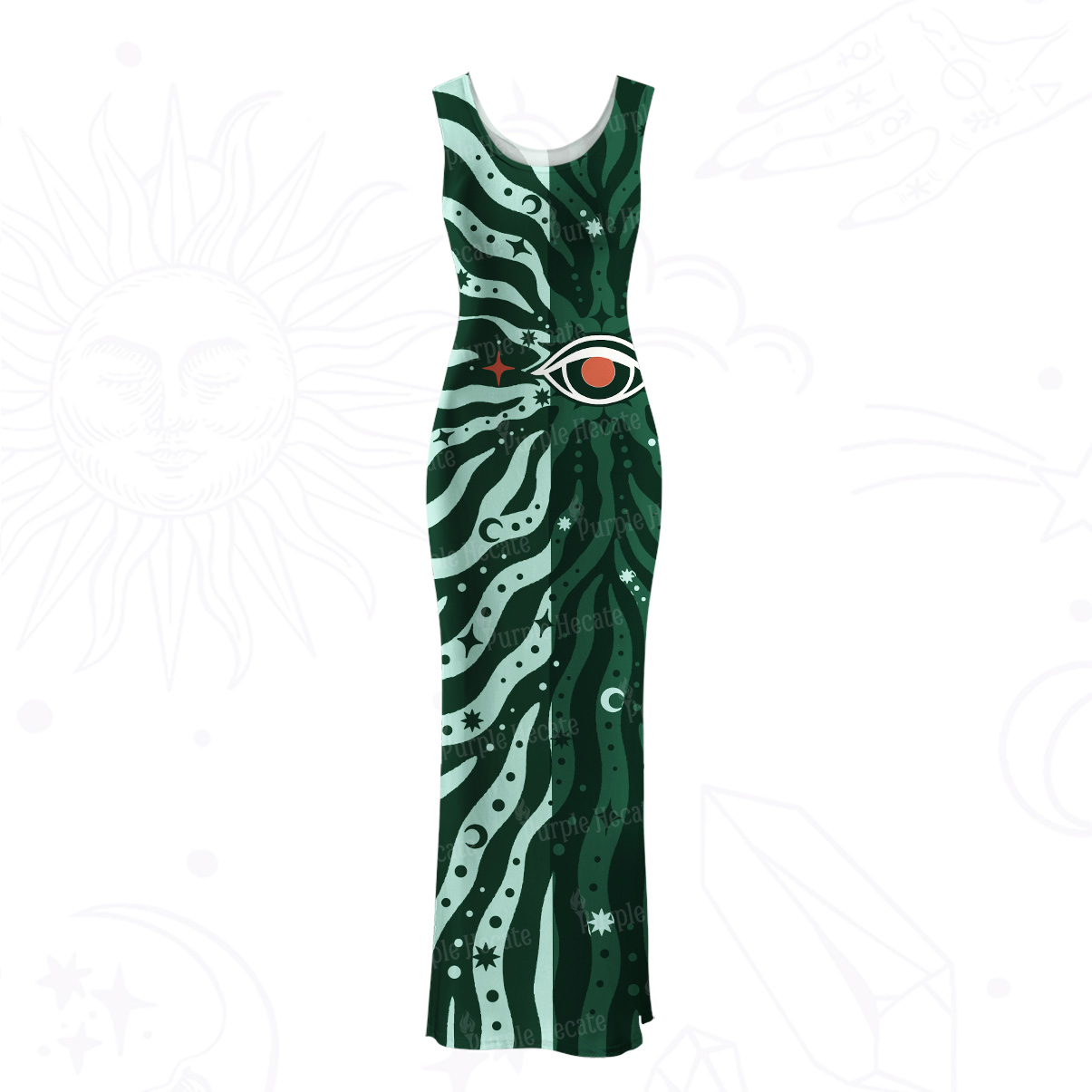 Purplehecate Green Vision Illusion Mesh Maxi Tank Beach Dress