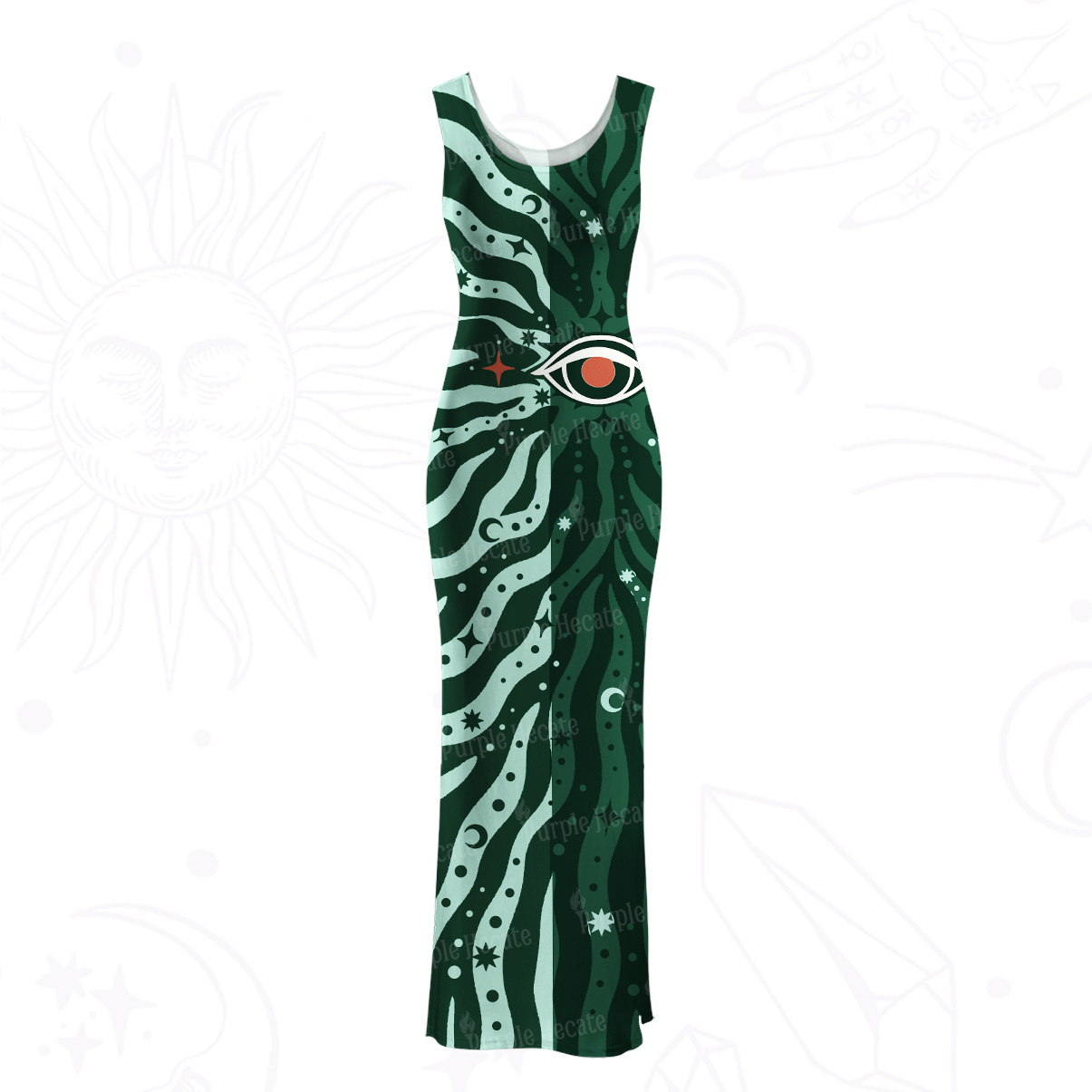 Purplehecate Green Vision Illusion Mesh Maxi Tank Beach Dress