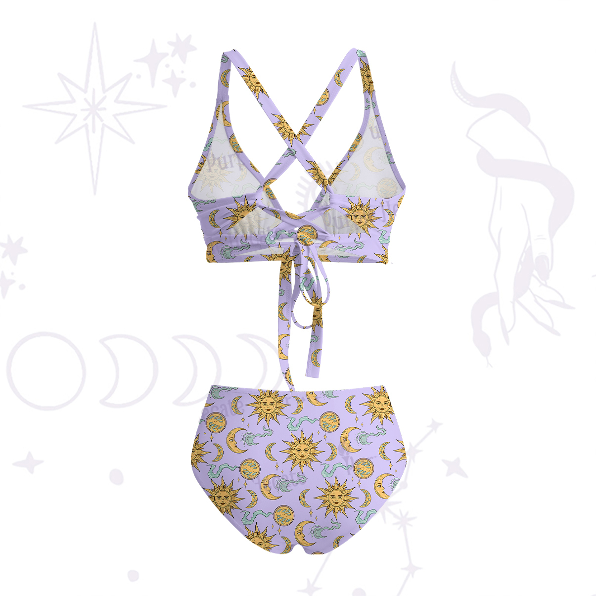 Purplehecate Magic of Sun and Moon Crisscross Tie-Back Bikini Set