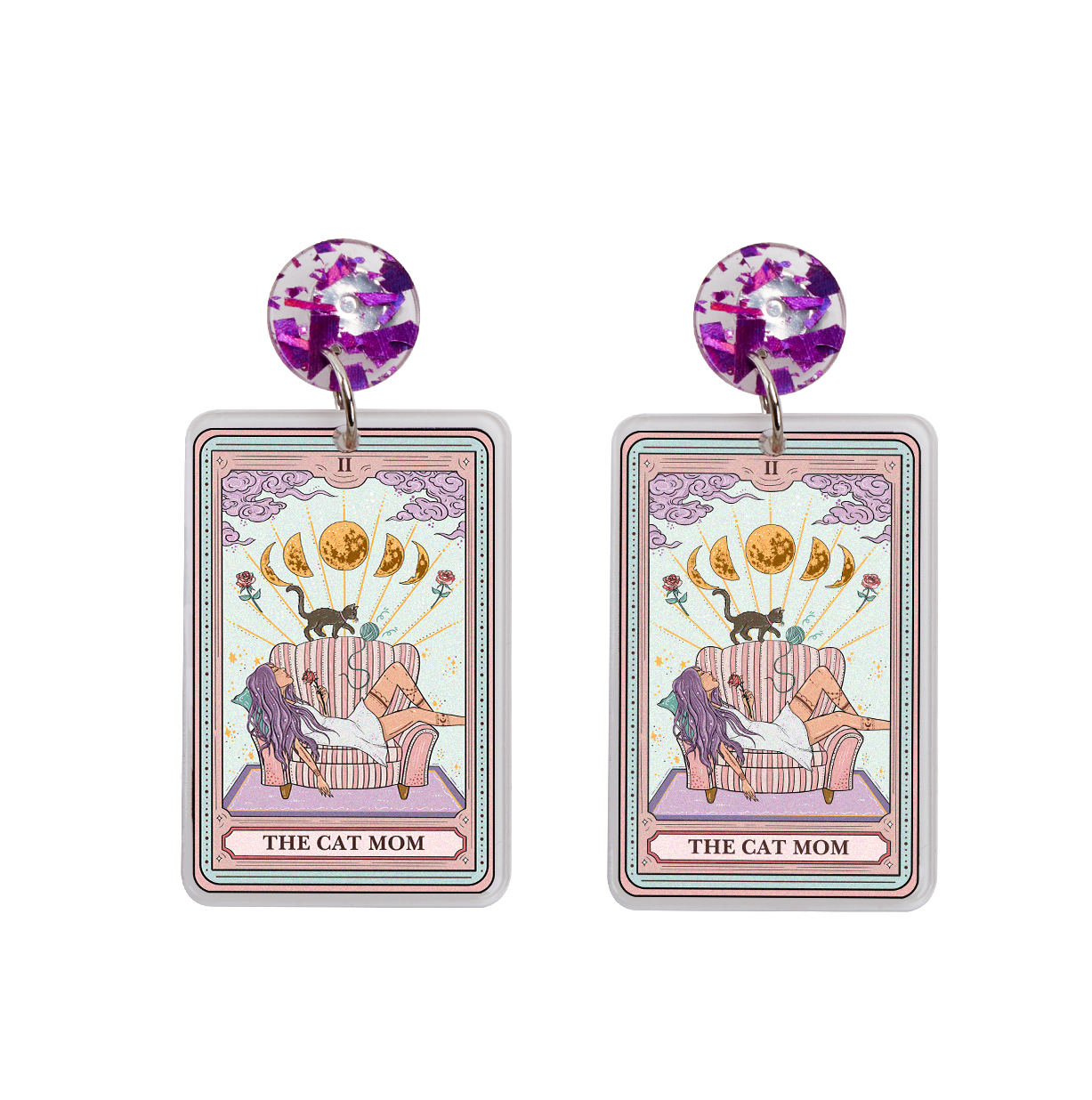 Purplehecate The Cat Mom Tarot Acrylic Earrings