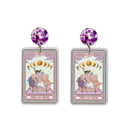 Purplehecate The Cat Mom Tarot Acrylic Earrings