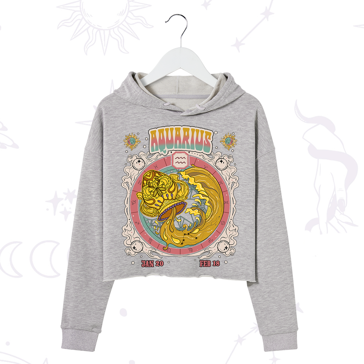 Purplehecate Aquarius Cosmic Zodiac Crop Hoodie