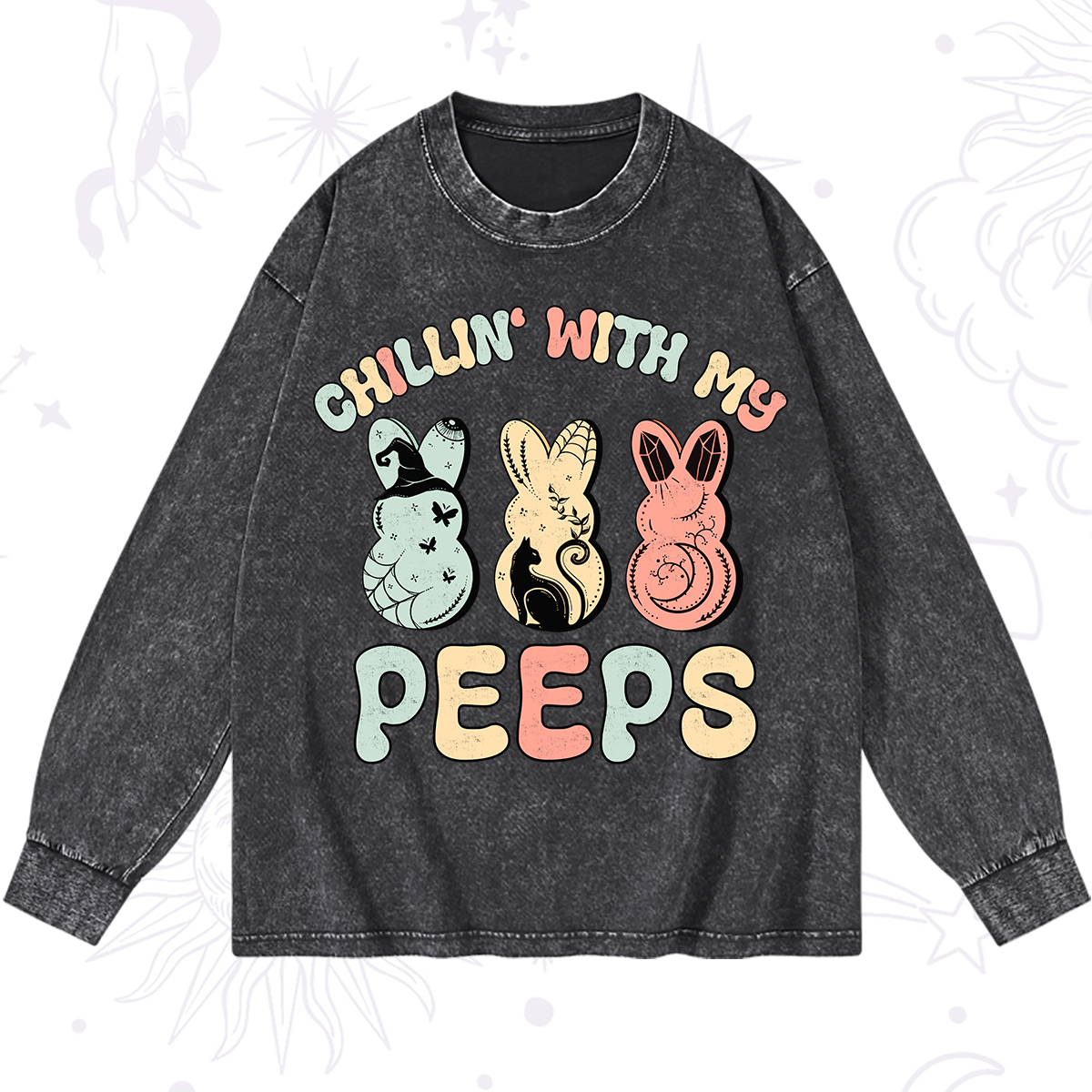 Purplehecate Chillin With My Peeps Washed Long Sleeve Shirt
