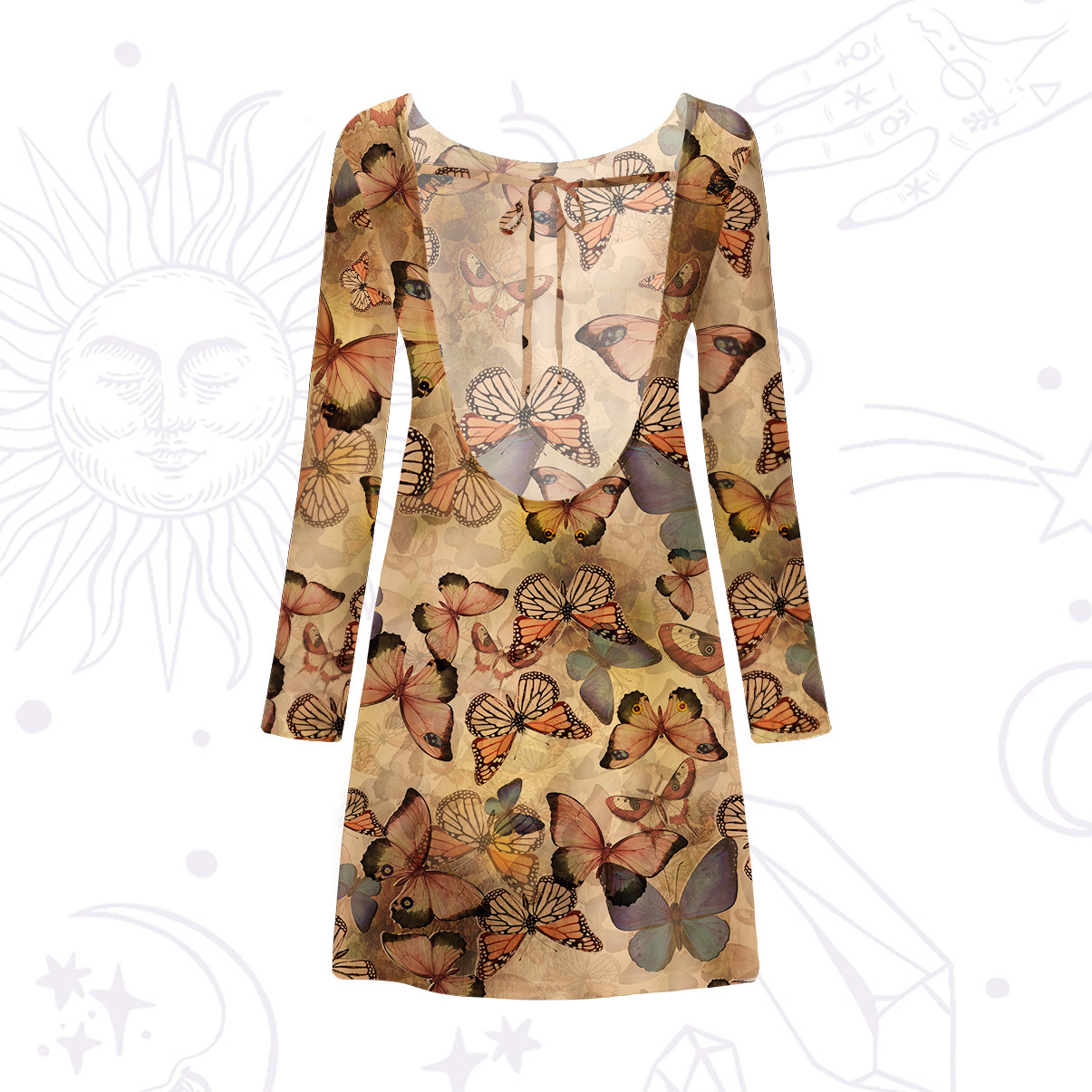 Purplehecate Monarch Butterfly Print Beachwear Cover-Up Dress