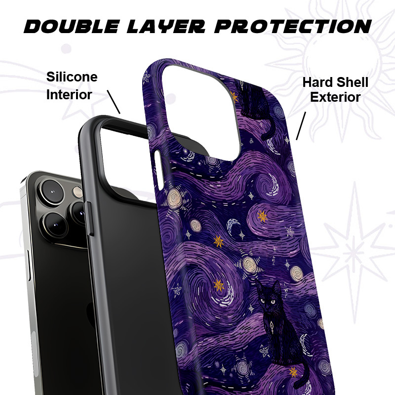 Purplehecate Mystic Cat Beneath the Cosmic Veil Phone Case