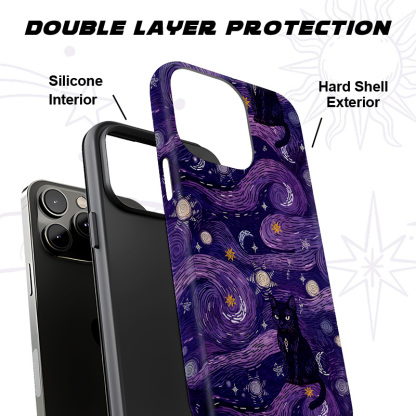 Purplehecate Mystic Cat Beneath the Cosmic Veil Phone Case