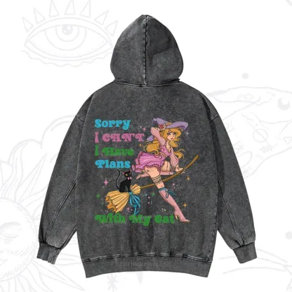 Purplehecate Sorry I Can't I Have Plans With My Cat Washed Hoodie