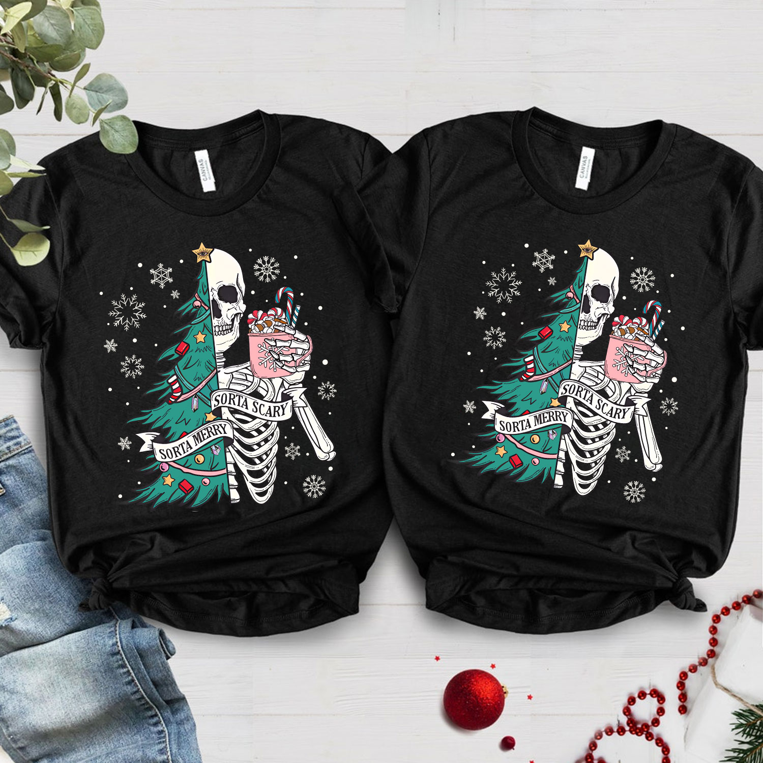 Purplehecate Sorta Merry Sorta Scary Christmas Family Matching T-Shirts