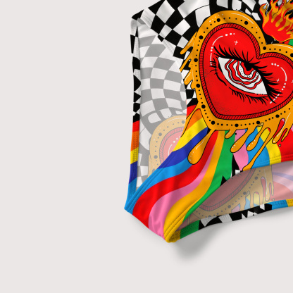 Purplehecate Trippy Rainbow Heart Eye Knit Slim-Strap Swimsuit