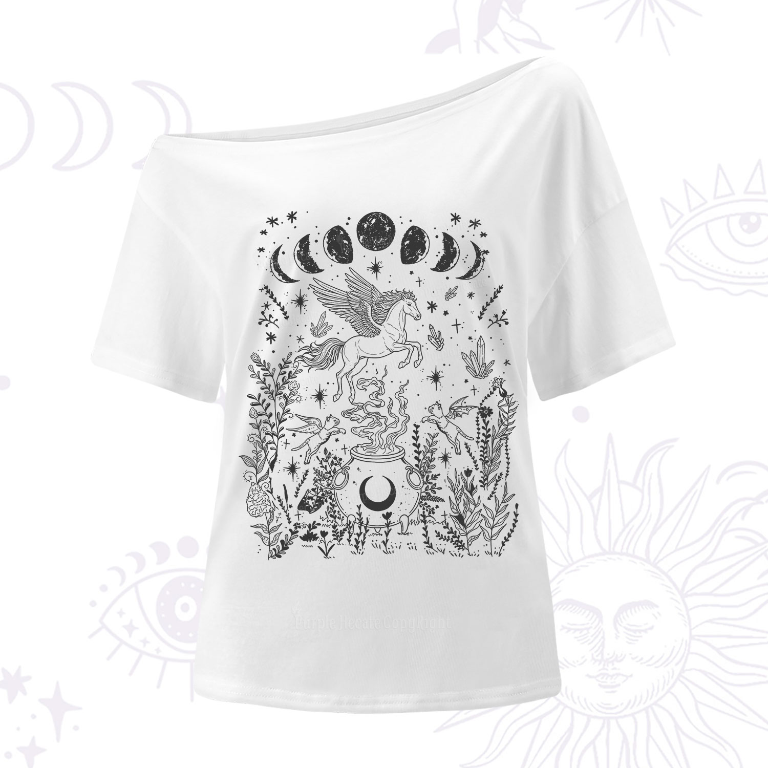 Purplehecate Celestial Pegasus One Shoulder T-Shirt