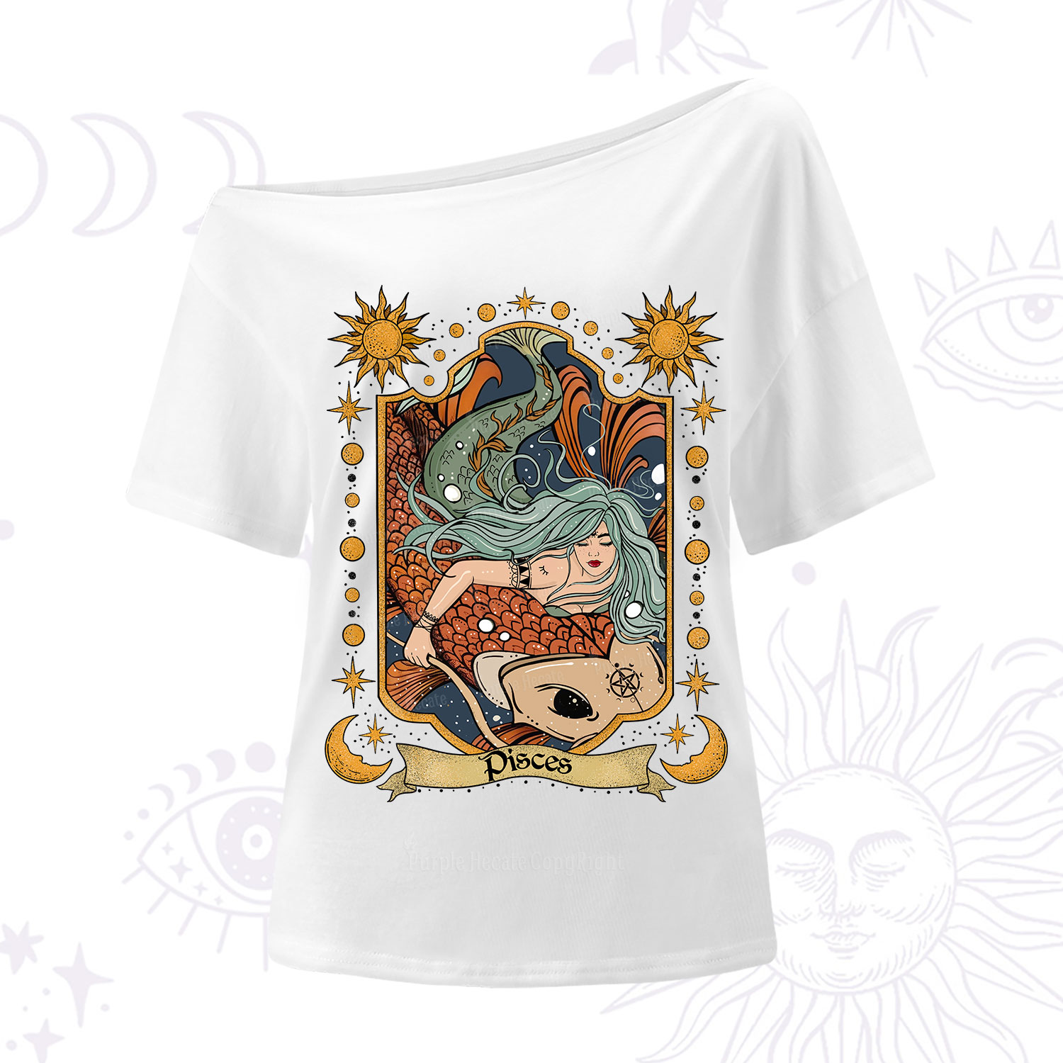 Purplehecate Mystic Pisces Zodiac One Shoulder T-Shirt