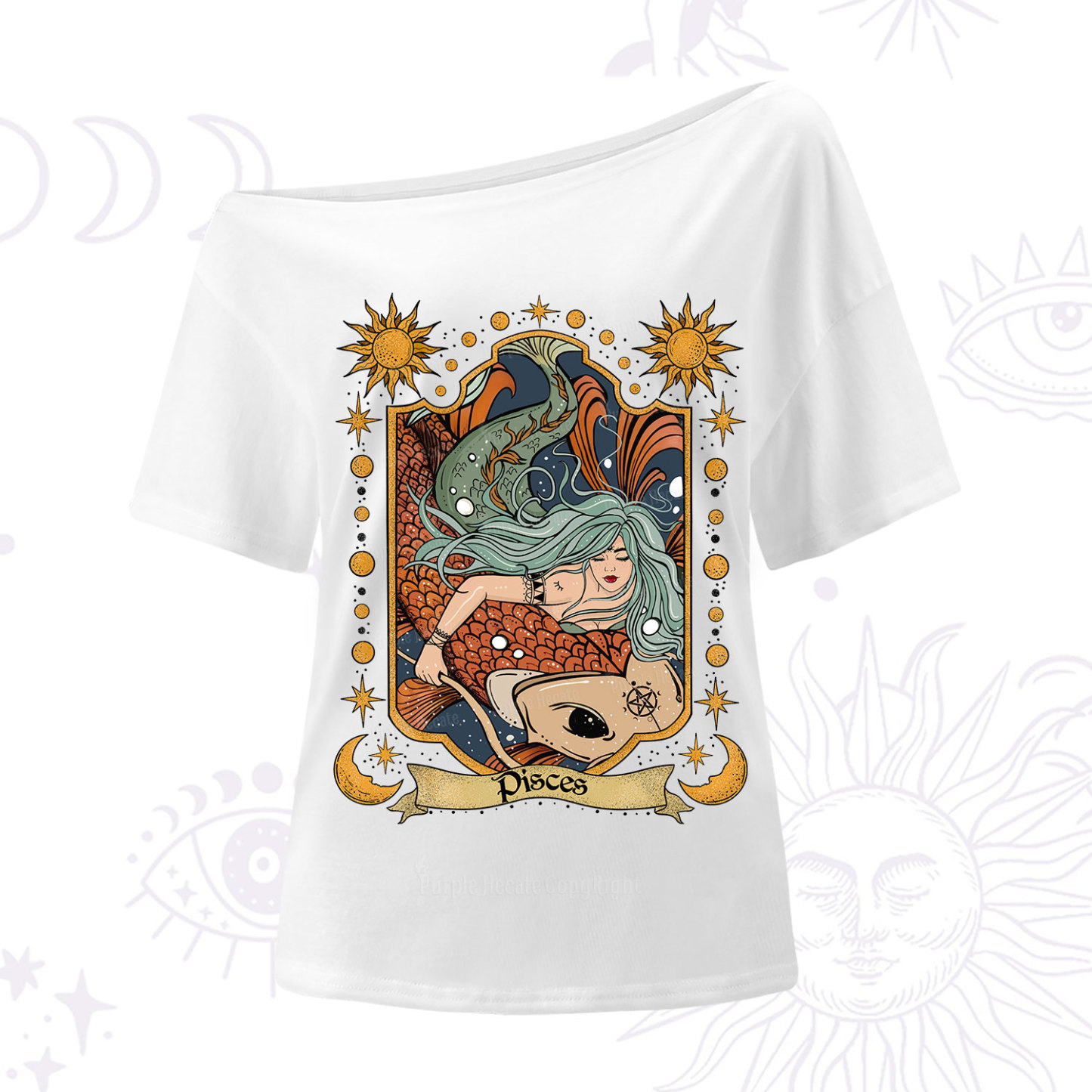 Purplehecate Mystic Pisces Zodiac One Shoulder T-Shirt