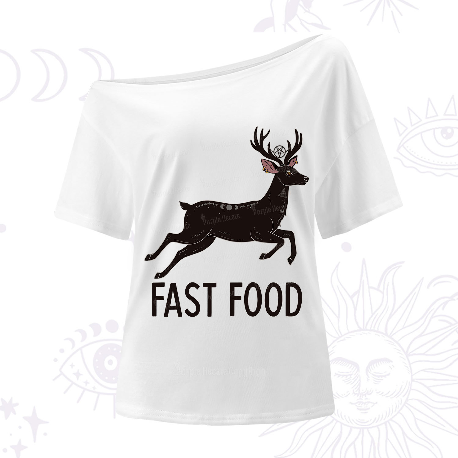 Purplehecate Fast Food Deer One Shoulder T-Shirt