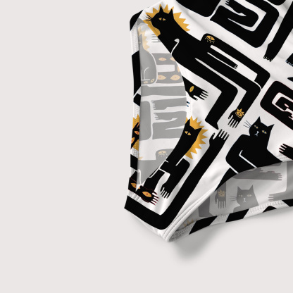 Purplehecate Whimsical Abstract Cat Slim-Strap Swimsuit