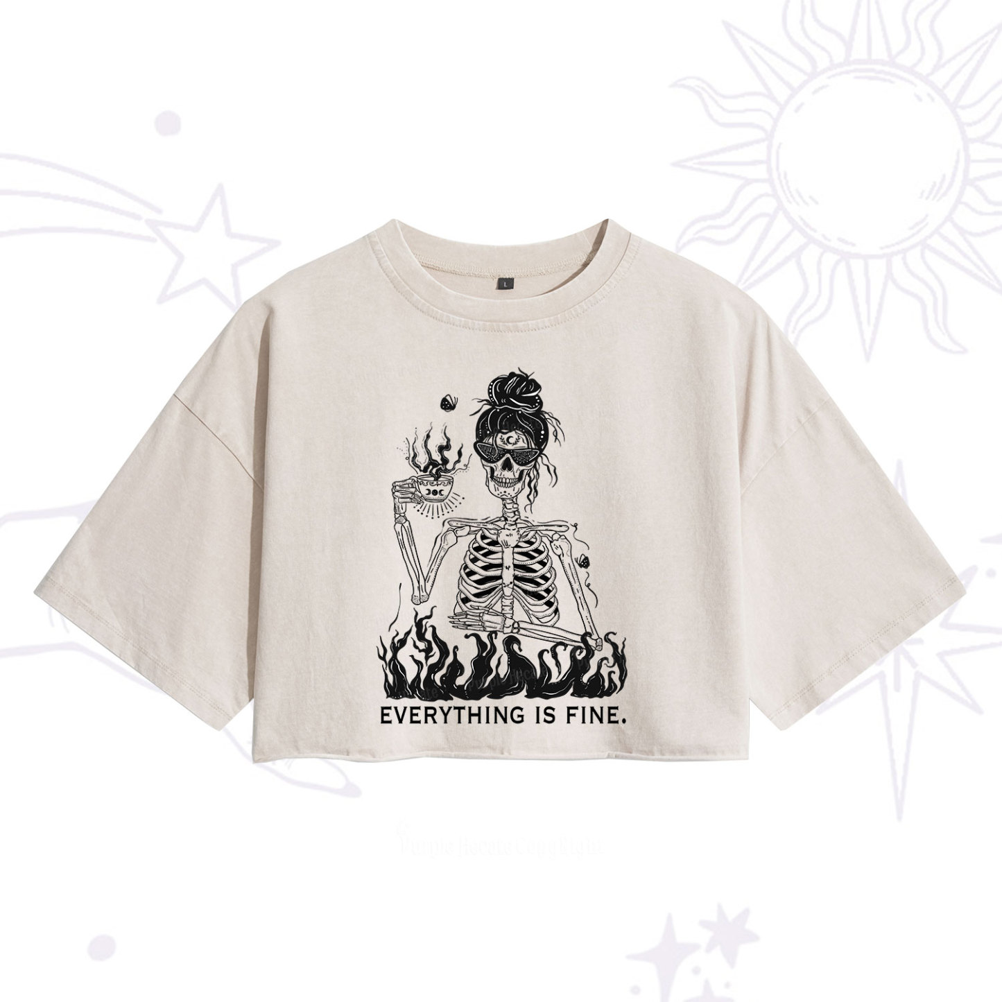 Purplehecate Everything Is Fine Washed Cropped T-Shirt