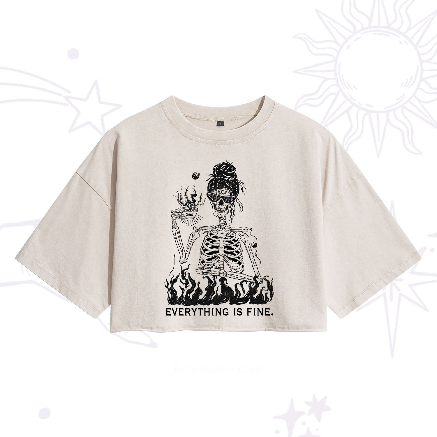 Purplehecate Everything Is Fine Washed Cropped T-Shirt