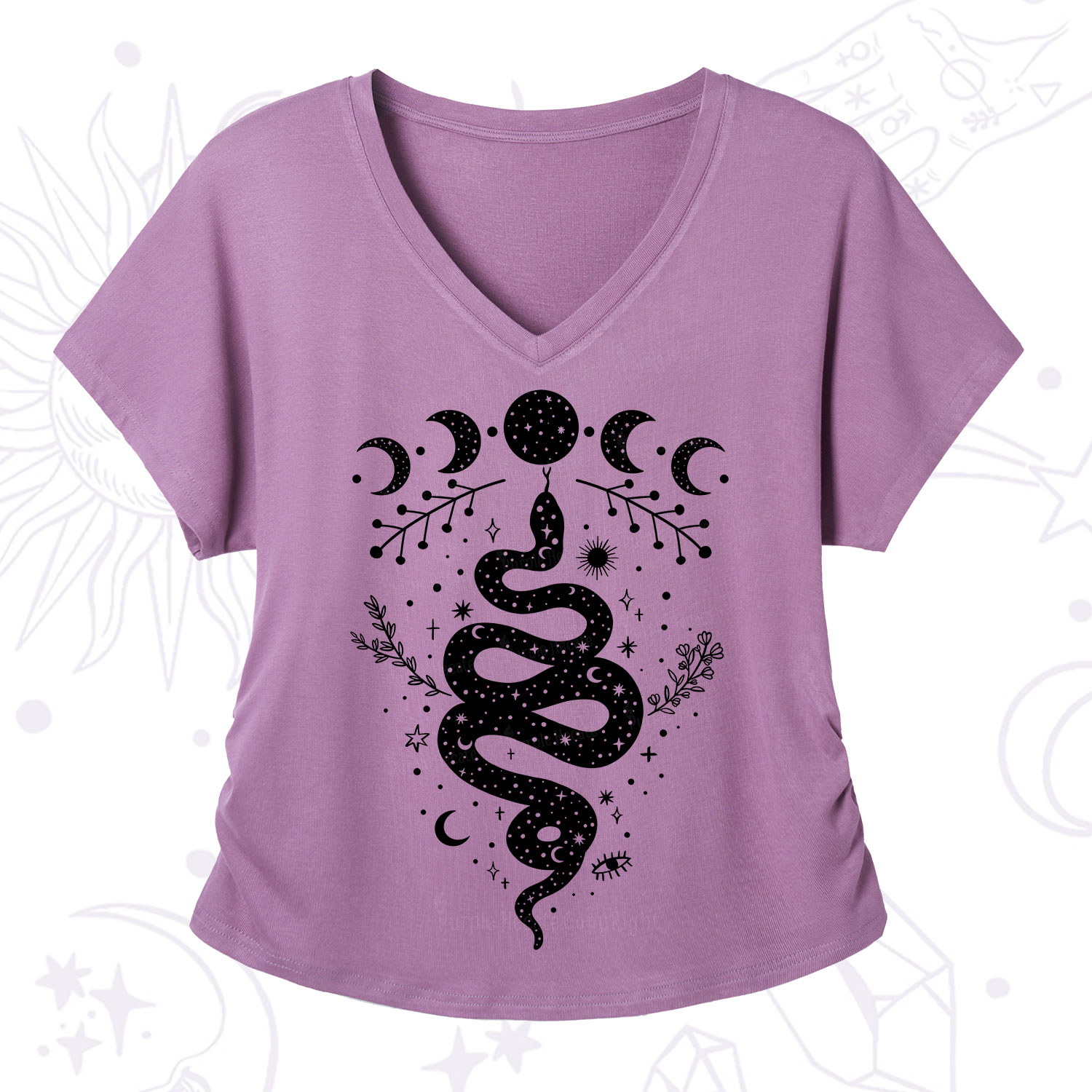 Purplehecate Snake And Moon Phase Comfort V-Neck T-Shirt