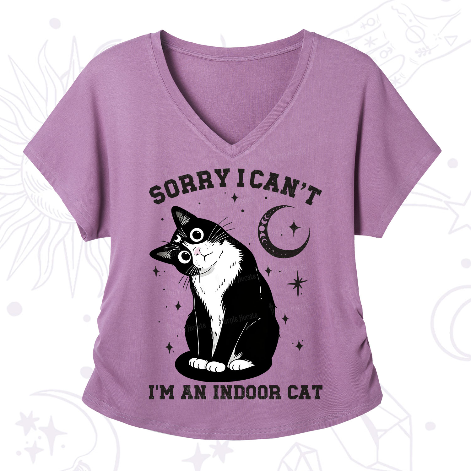 Purplehecate Sorry I Can't Go I'm an Indoor Cat V-Neck T-Shirt
