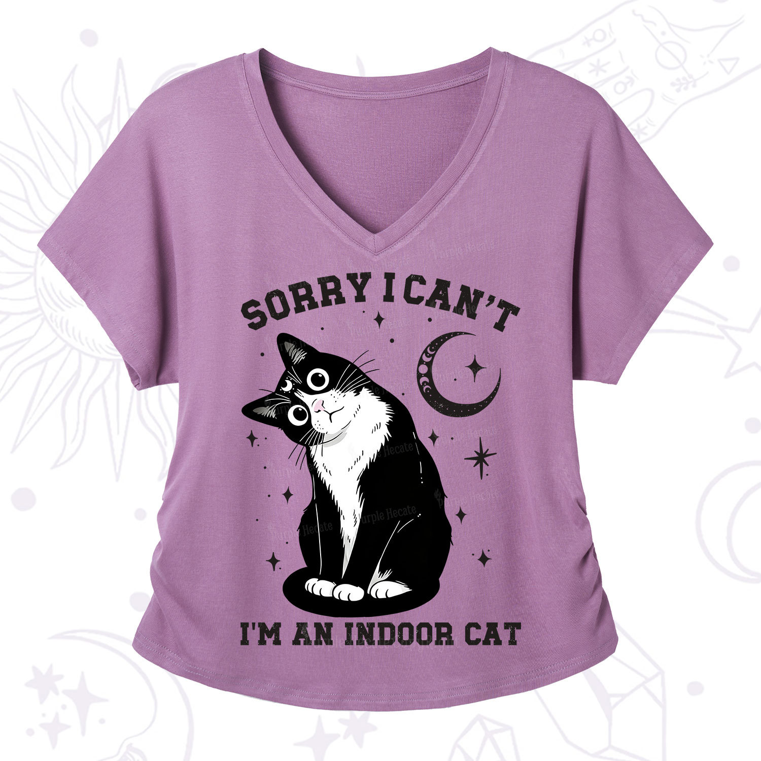 Purplehecate Sorry I Can't Go I'm an Indoor Cat V-Neck T-Shirt