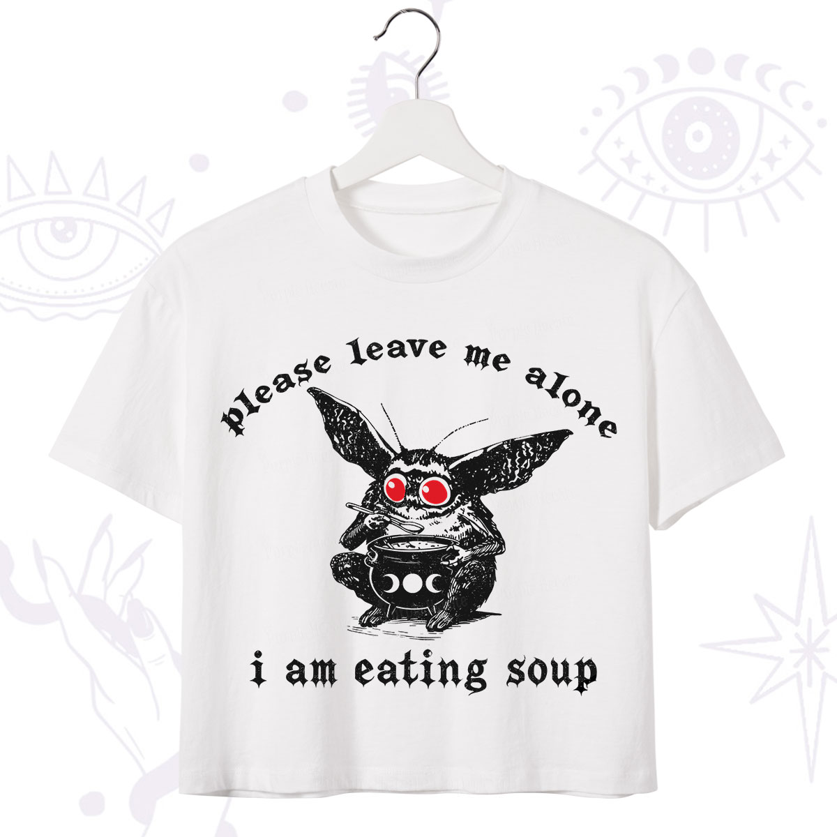 Purplehecate Mothman Eating Soup Crop T-Shirt