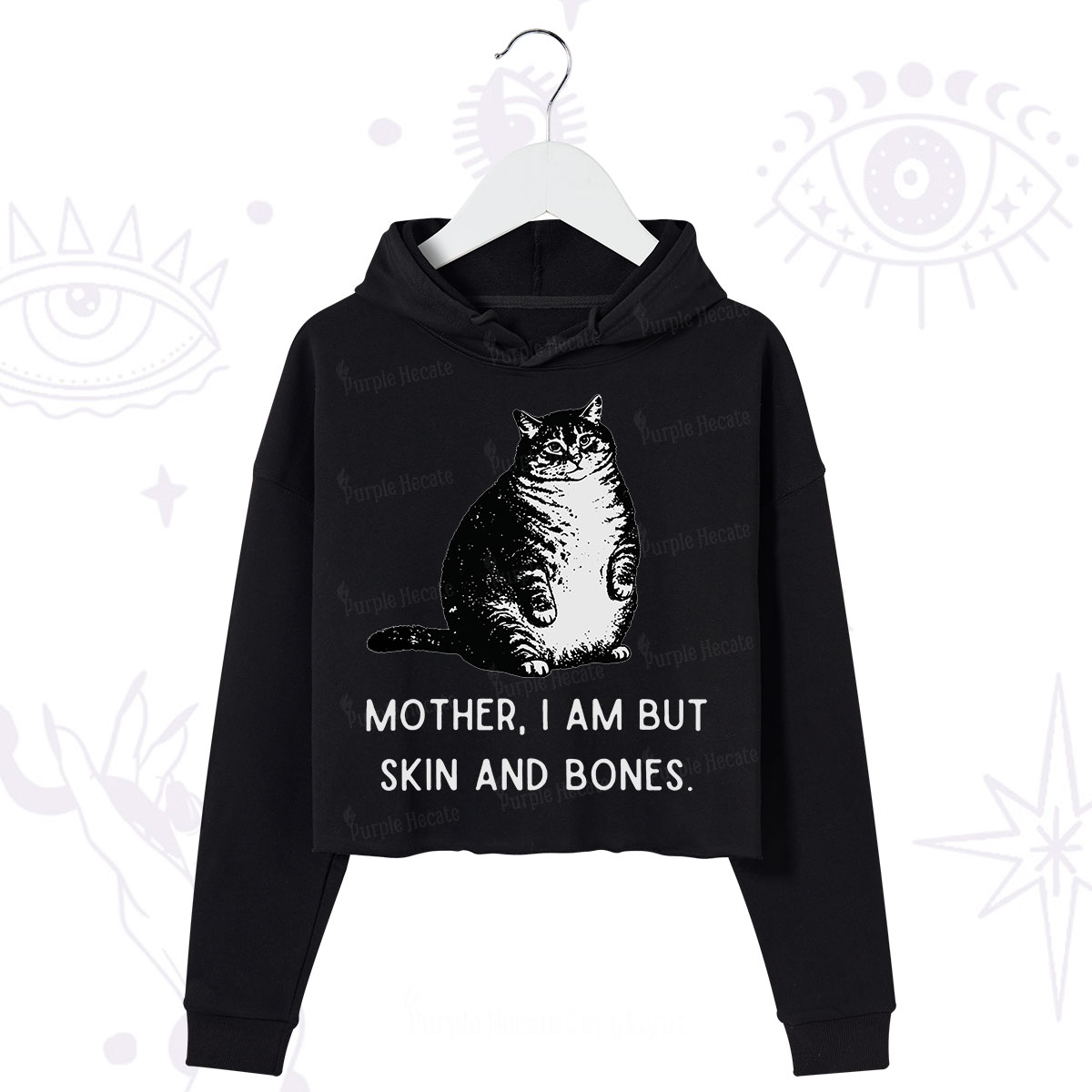 Purplehecate Cat Mother I Am But Skin And Bones Crop Hoodie