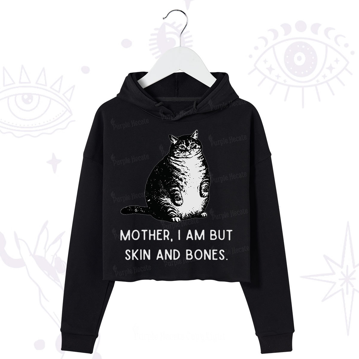 Purplehecate Cat Mother I Am But Skin And Bones Crop Hoodie