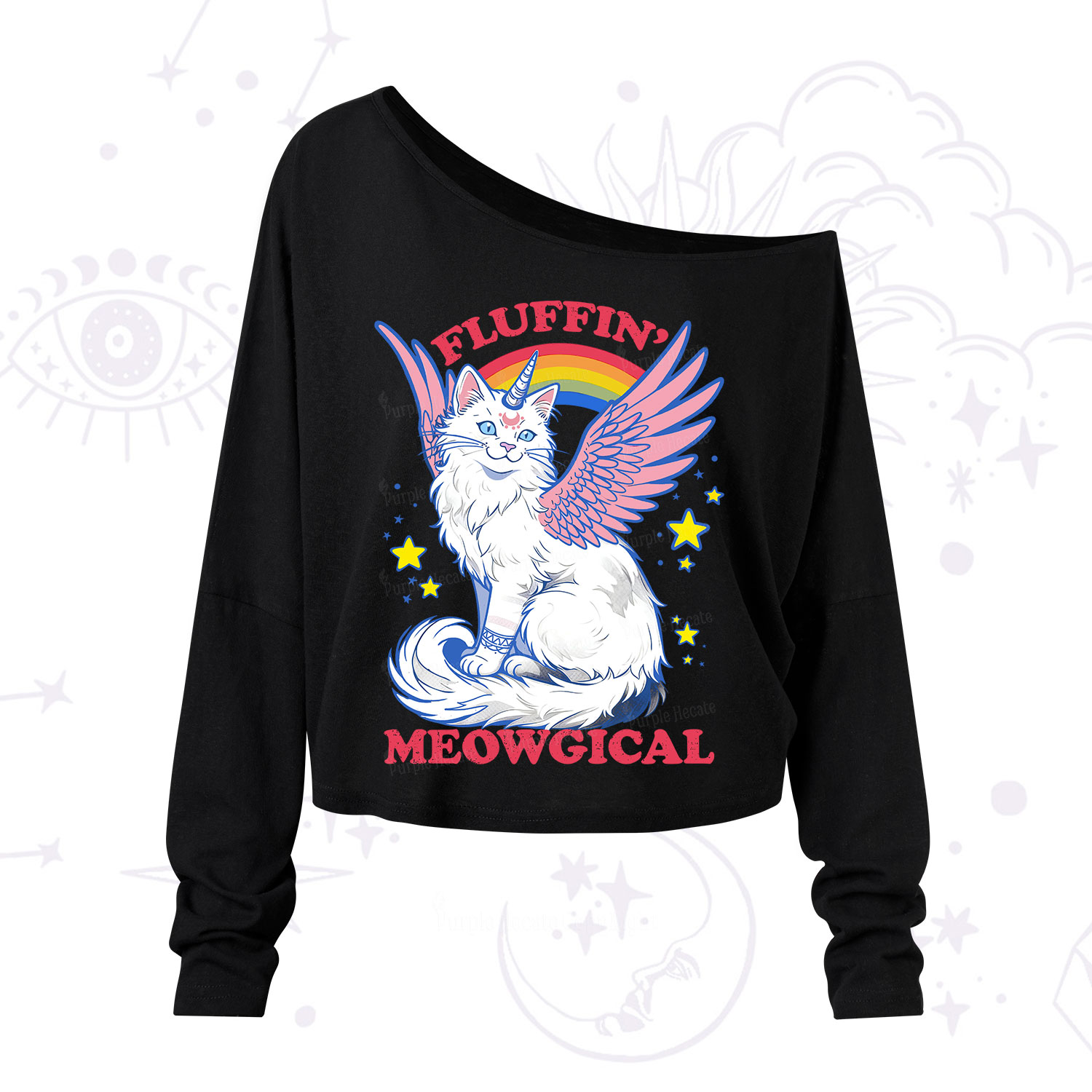 Purplehecate Fluffin Meowgical One Shoulder Long Sleeve Shirt