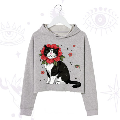 Purplehecate Cat in Flower Crown Crop Hoodie