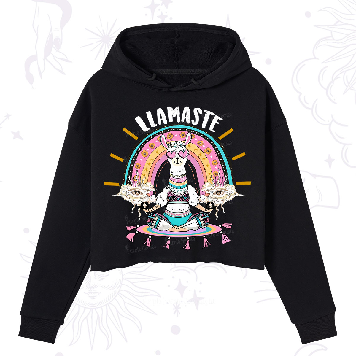 Purplehecate Llama Meditating Crop Hoodie