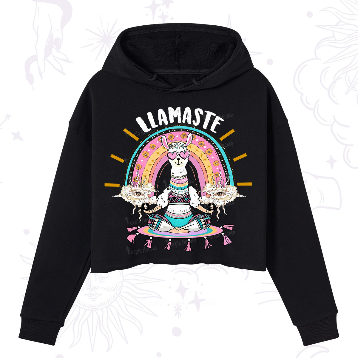 Purplehecate Llama Meditating Crop Hoodie