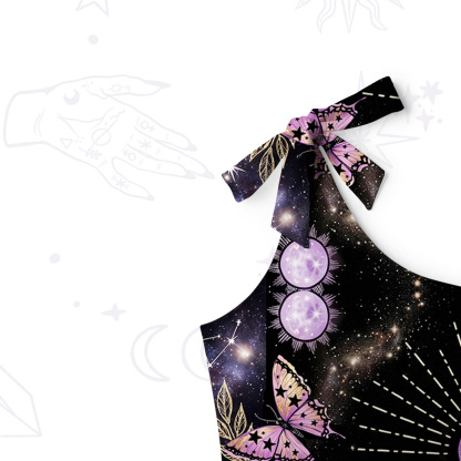 Purplehecate Starry Night Lunar Moth One-Shoulder One-Piece Swimsuit