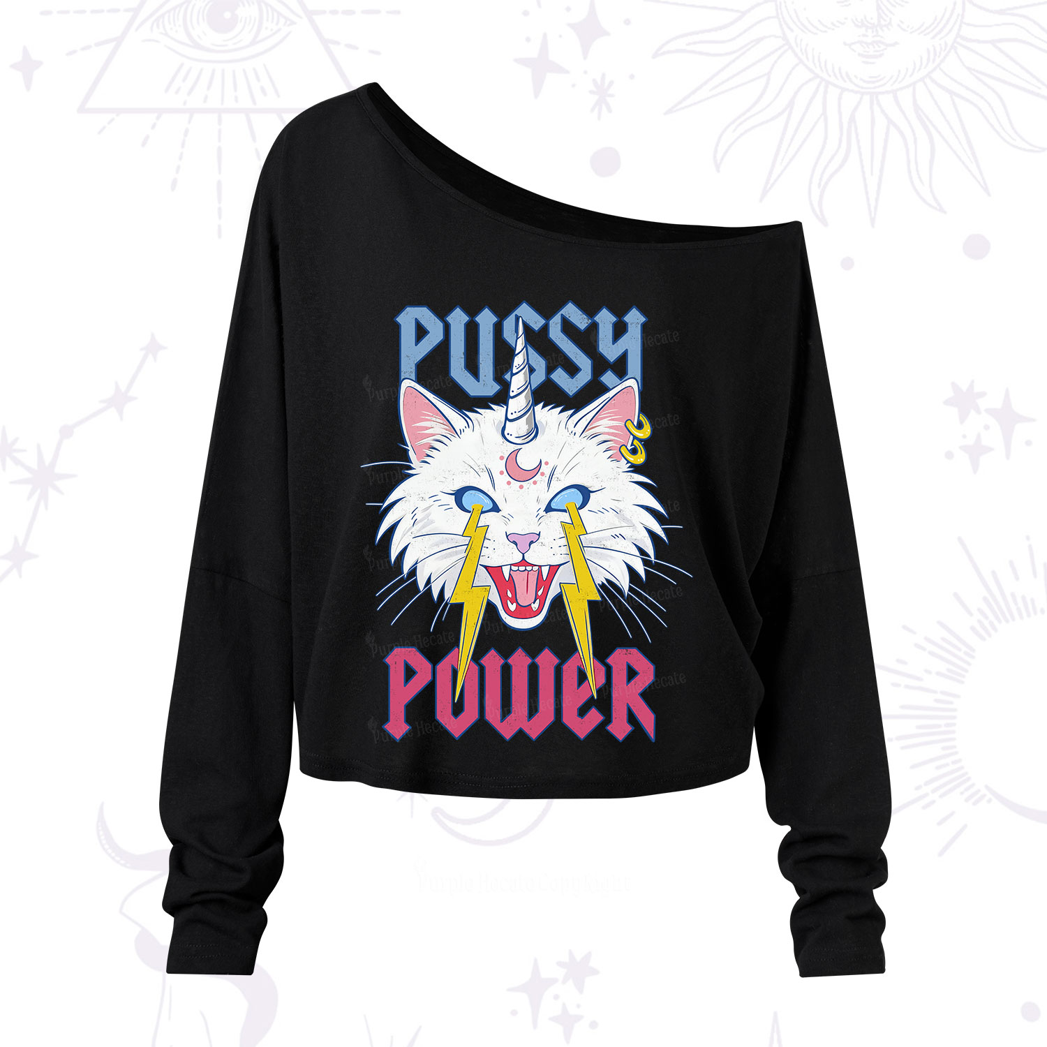 Purplehecate Pussy Power One Shoulder Long Sleeve Shirt