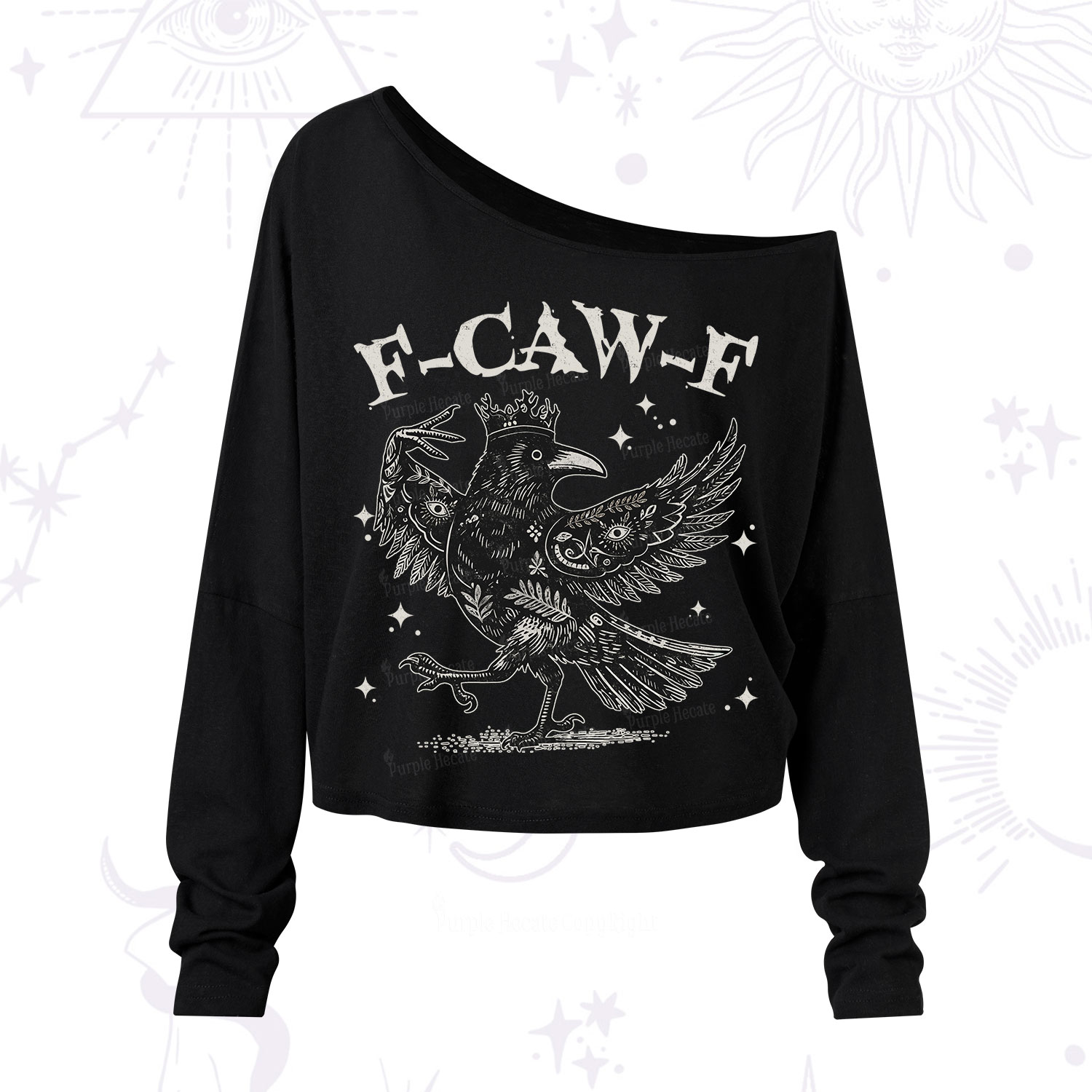 Purplehecate F-caw-f Funny Crow One Shoulder Long Sleeve Shirt