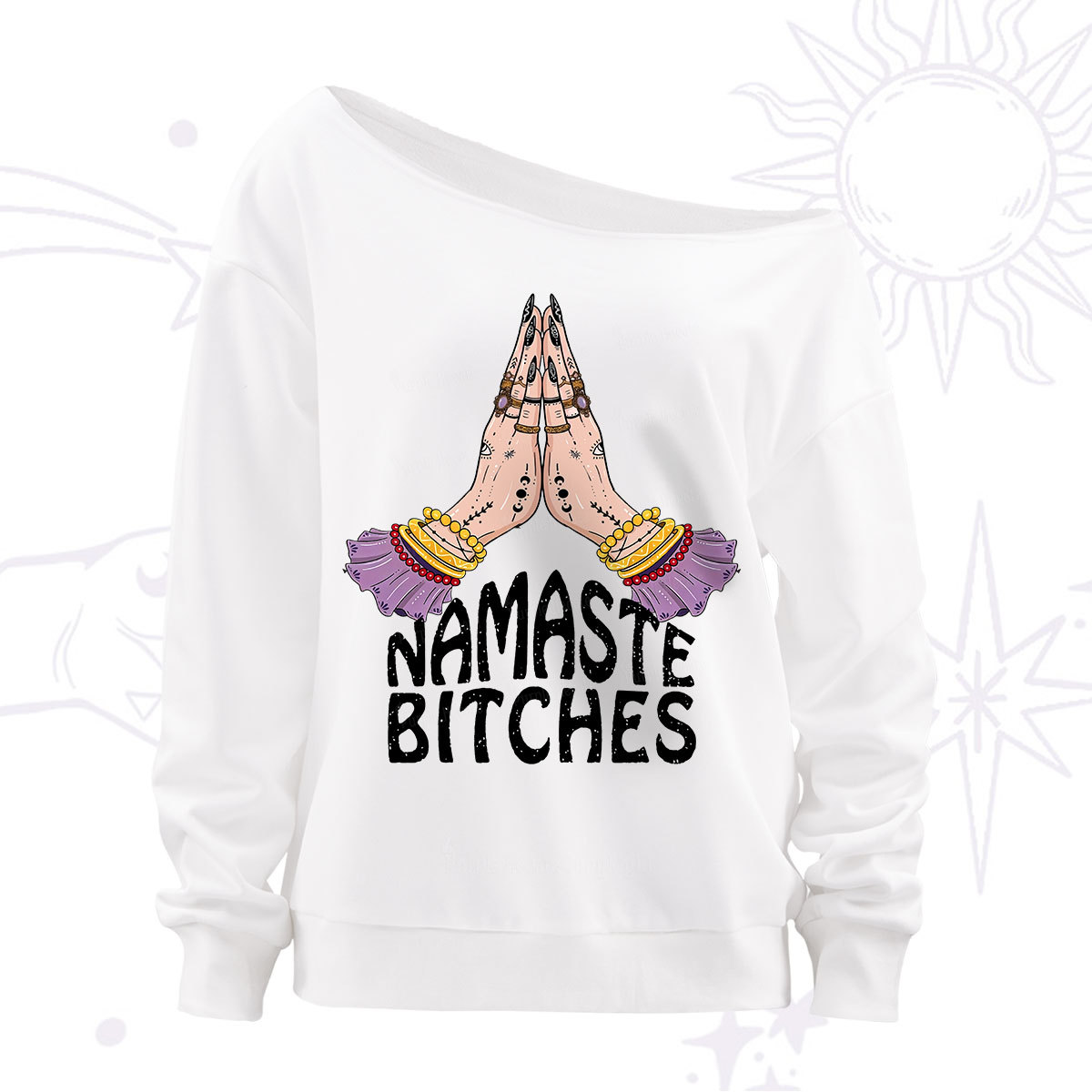 Purplehecate Namaste Bitches Off The Shoulder Sweatshirt