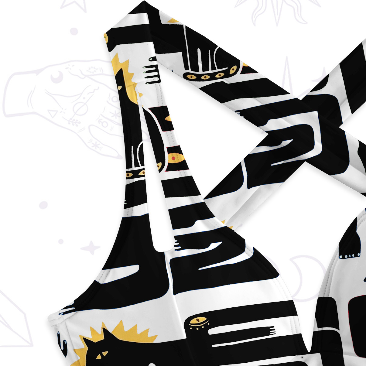 Purplehecate Whimsical Abstract Cat One-Piece Swimsuit