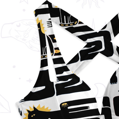 Purplehecate Whimsical Abstract Cat One-Piece Swimsuit