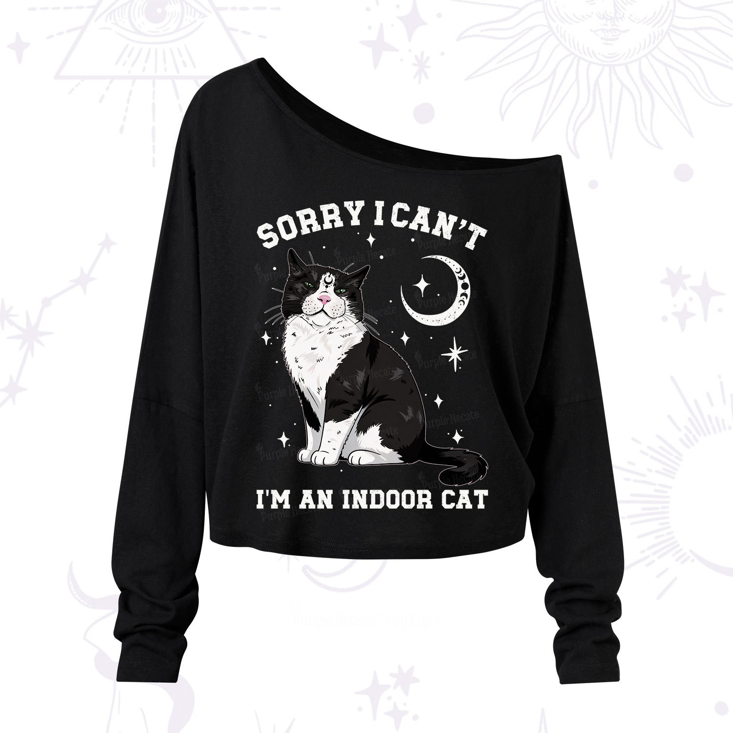 Purplehecate Sorry I Can't Go I'm an Indoor Cat One Shoulder Long Slee