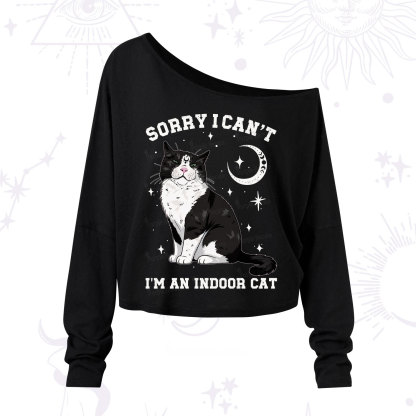 Purplehecate Sorry I Can't Go I'm an Indoor Cat One Shoulder Long Sleeve Shirt