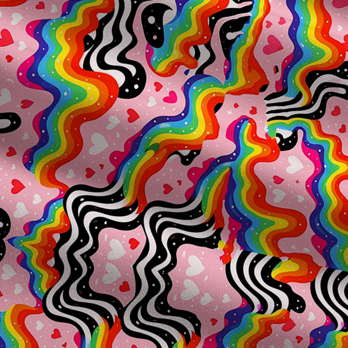 Purplehecate Groovy Melty Rainbow Hearts Wavy Wide Leg Jumpsuit