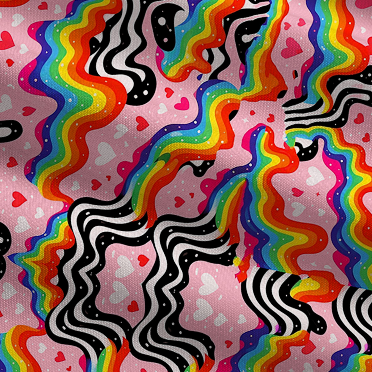 Purplehecate Groovy Melty Rainbow Hearts Wavy Wide Leg Jumpsuit