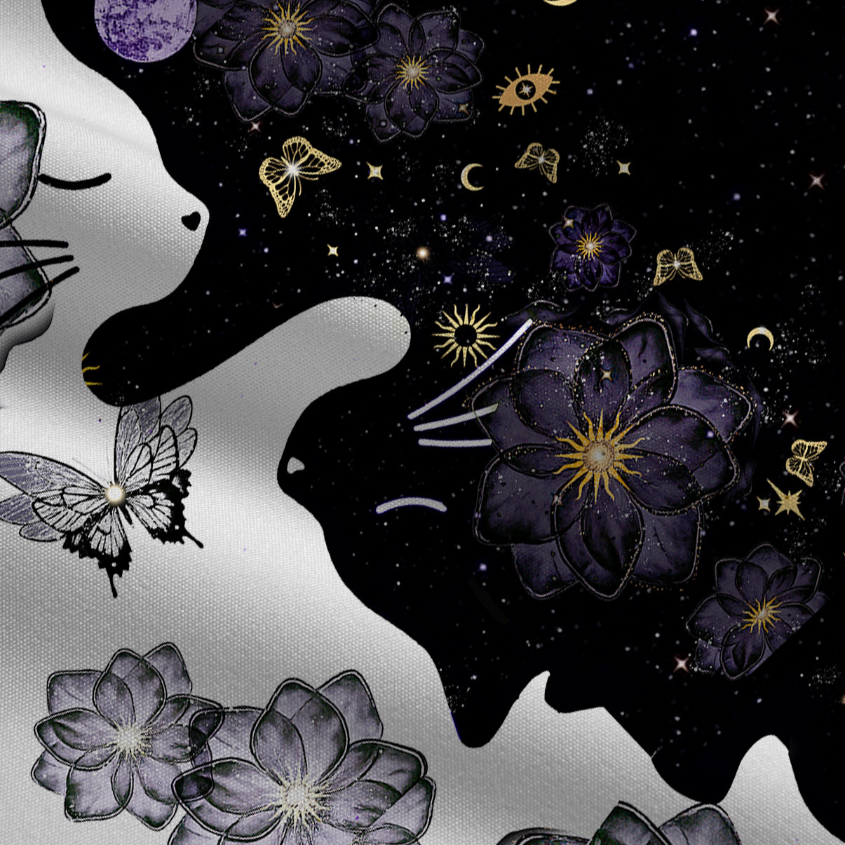 Purplehecate Starlit Cats & Butterflies Wide Leg Jumpsuit