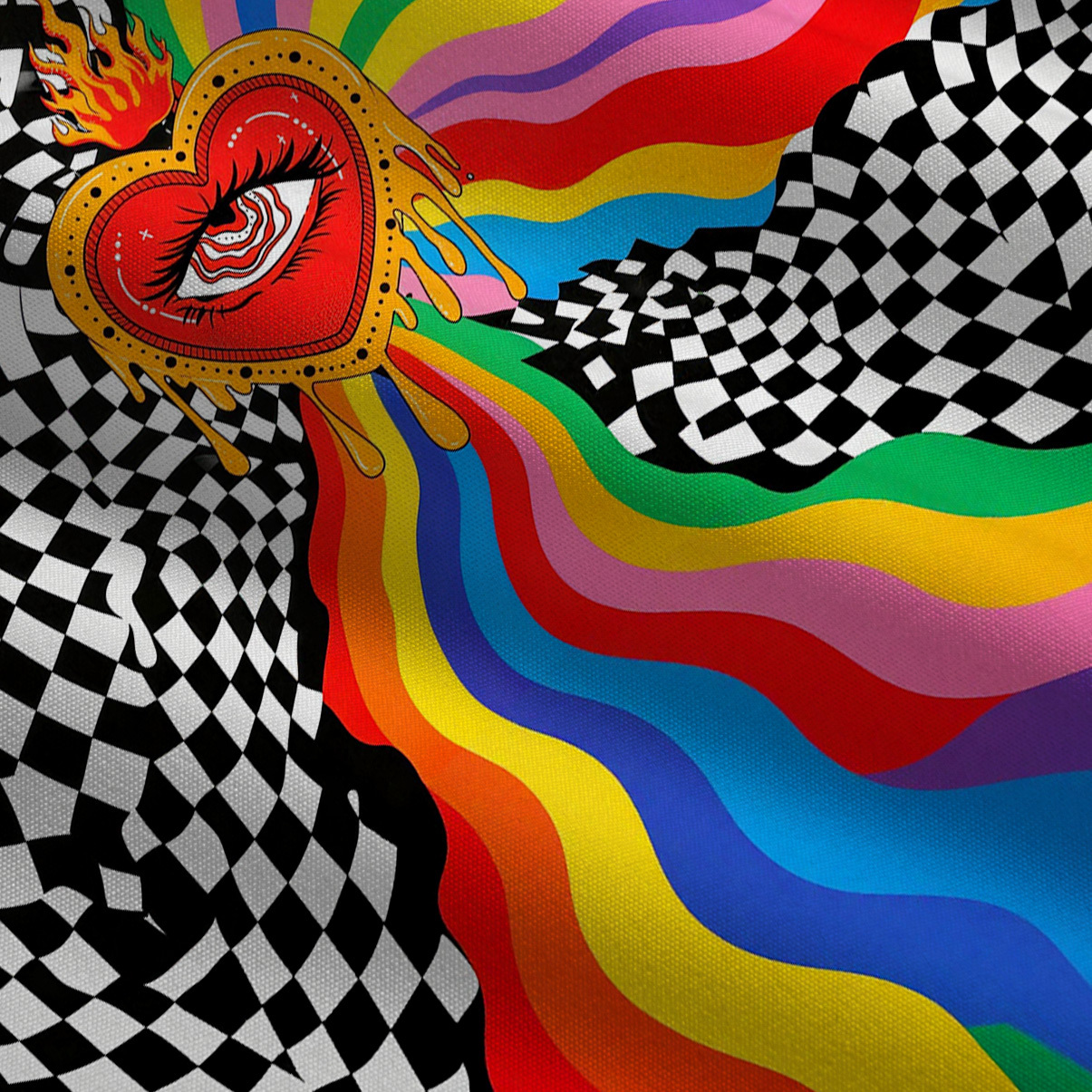 Purplehecate Trippy Rainbow Heart Eye Wide Leg Jumpsuit