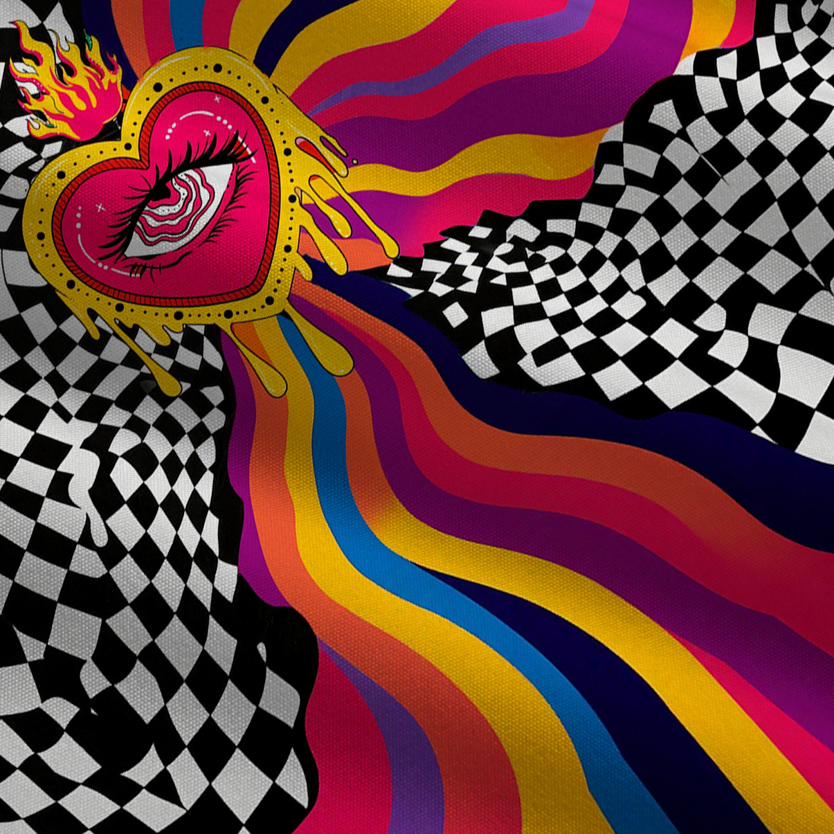 Purplehecate Trippy Rainbow Heart Eye Wide Leg Jumpsuit