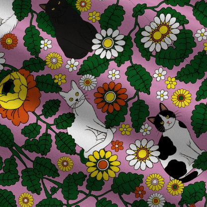 Purplehecate Daisy Cat  Garden Wide Leg Jumpsuit