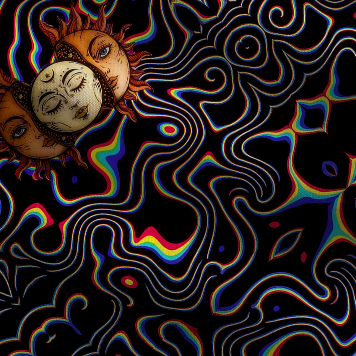 Purplehecate Psychedelic Sun and Moon Wide Leg Jumpsuit