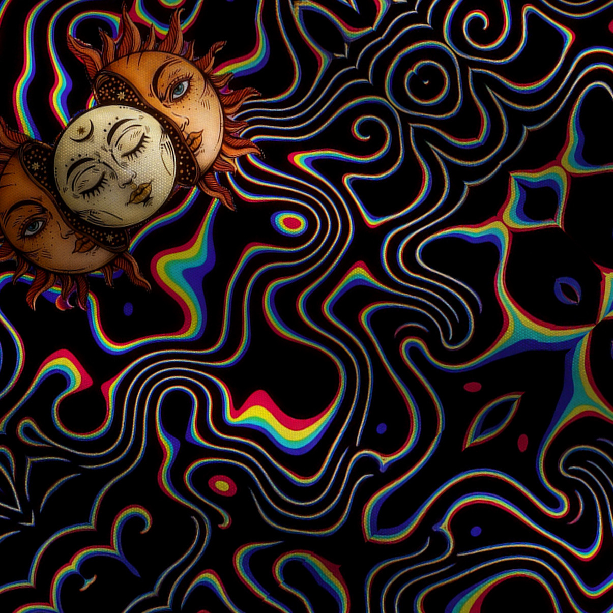 Purplehecate Psychedelic Sun and Moon Wide Leg Jumpsuit