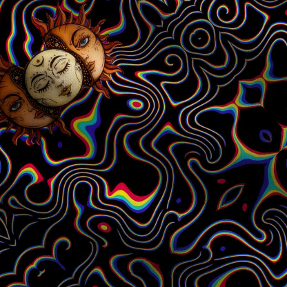 Purplehecate Psychedelic Sun and Moon Wide Leg Jumpsuit