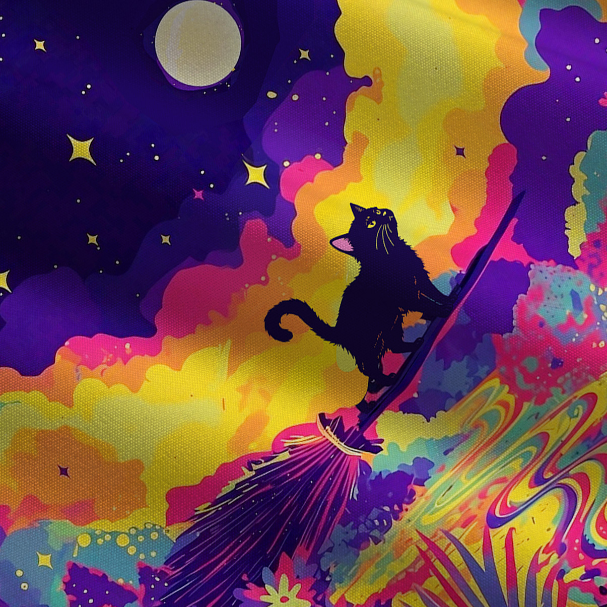 Purplehecate Midnight Cosmic Cat Fantasy Wide Leg Jumpsuit