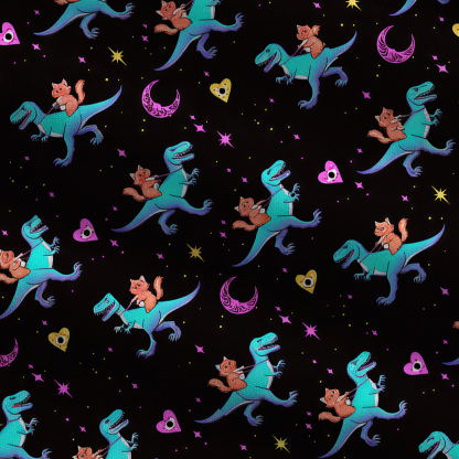 Purplehecate Witch Cat Rides the Dino Wide Leg Jumpsuit