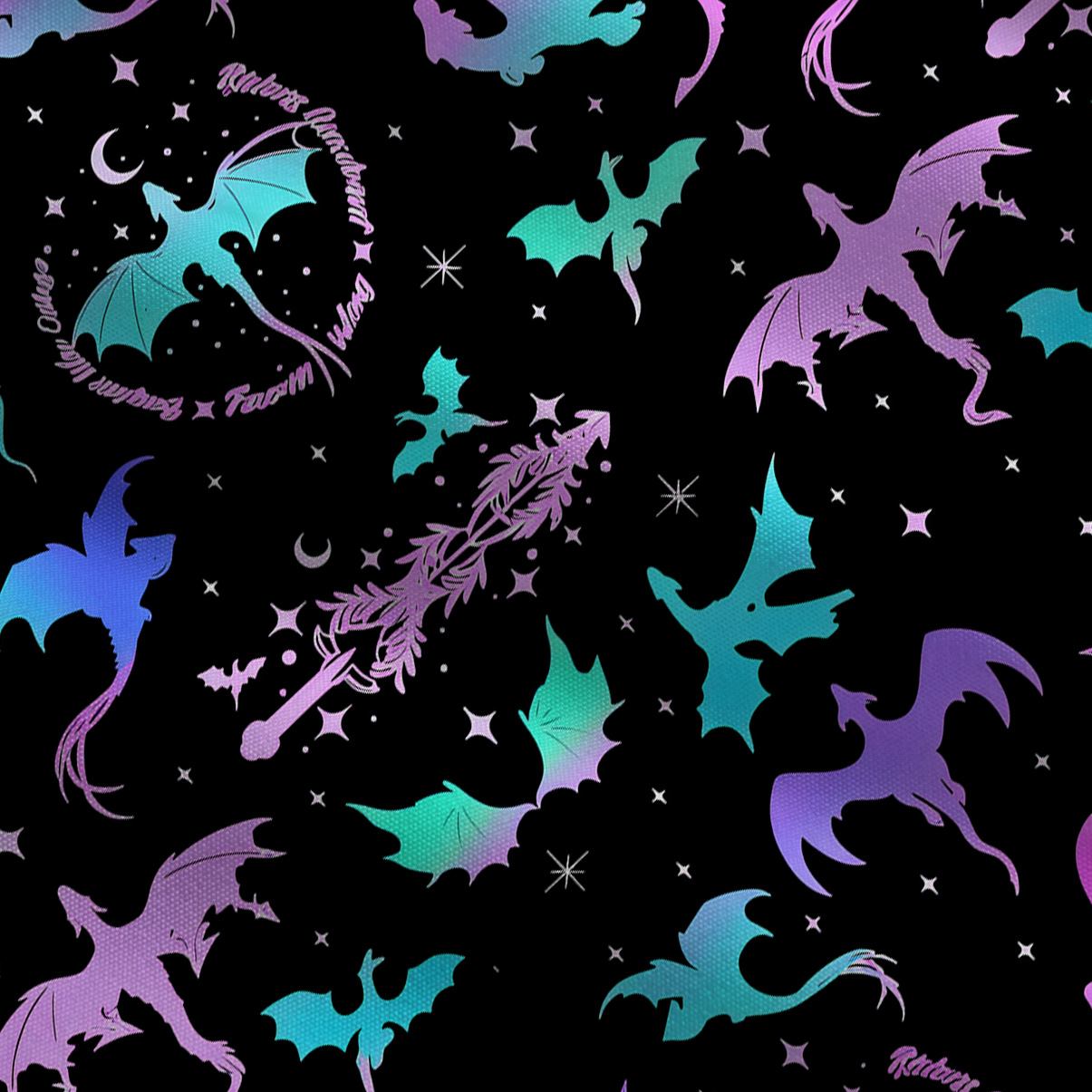 Purplehecate Neon Fantasy Dragon Allover Wide Leg Jumpsuit